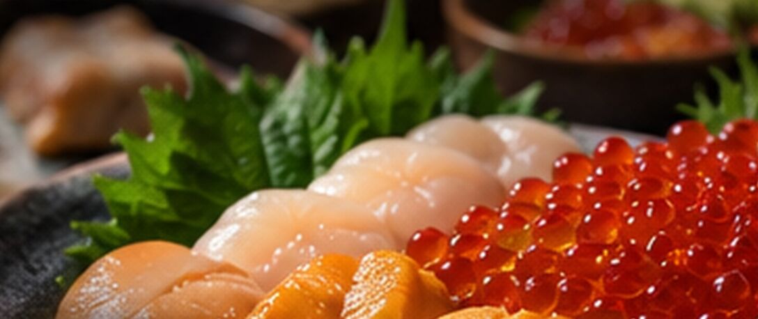 Hokkaido seafood and produce on a table
